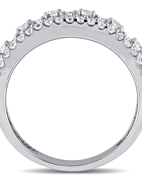 Load image into Gallery viewer, Novia Aniversario Compromiso De Las Mujeres 1 1/3 Qt T.G.W. Corte Redondo Creado Zafiro Blanco Anillo De Plata De Ley De Múltiples Hileras Semi-Eternidad Con Bisel / Punta / Pave Ajuste
