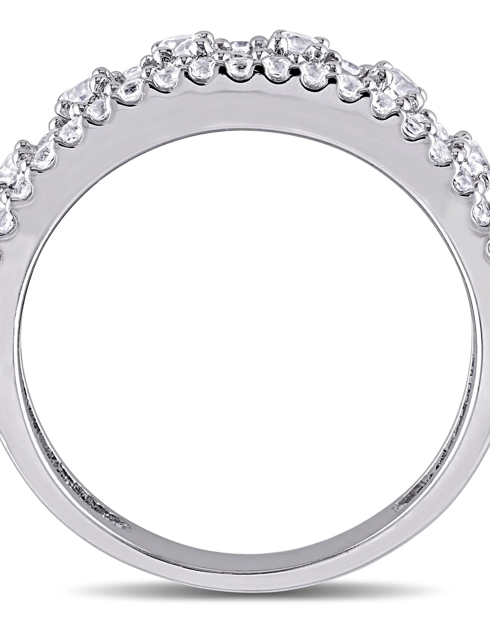 Novia Aniversario Compromiso De Las Mujeres 1 1/3 Qt T.G.W. Corte Redondo Creado Zafiro Blanco Anillo De Plata De Ley De Múltiples Hileras Semi-Eternidad Con Bisel / Punta / Pave Ajuste