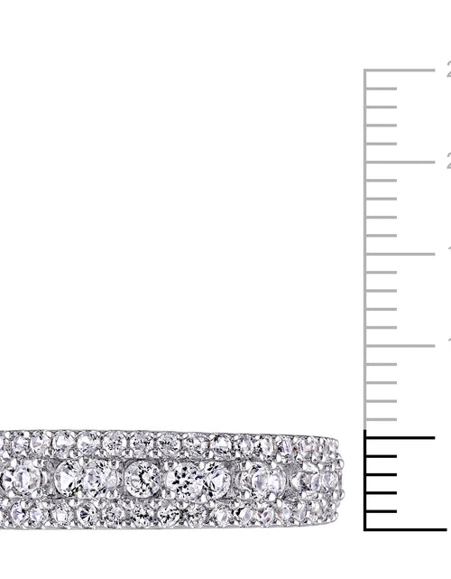 Load image into Gallery viewer, Novia Aniversario Compromiso De Las Mujeres 1 1/3 Qt T.G.W. Corte Redondo Creado Zafiro Blanco Anillo De Plata De Ley De Múltiples Hileras Semi-Eternidad Con Bisel / Punta / Pave Ajuste
