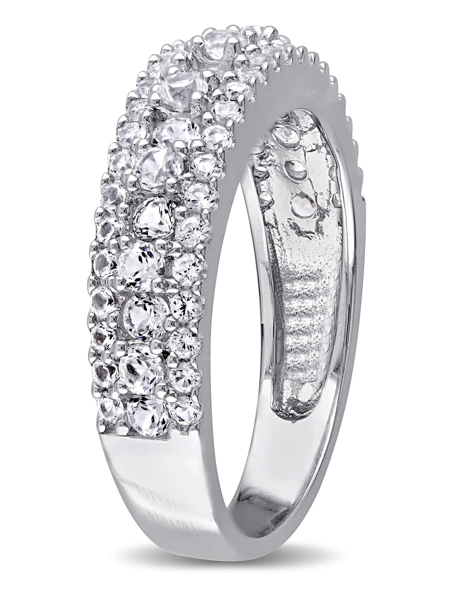 Novia Aniversario Compromiso De Las Mujeres 1 1/3 Qt T.G.W. Corte Redondo Creado Zafiro Blanco Anillo De Plata De Ley De Múltiples Hileras Semi-Eternidad Con Bisel / Punta / Pave Ajuste