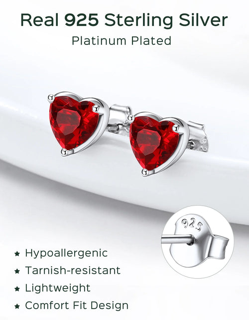Load image into Gallery viewer, 925 Sterling Silver Heart Birthstone Earrings, Synthetic Garnet Studs Cute Gift for Birthday Valentine'S Day, Party &amp; Daily Wear Accessory for Women
