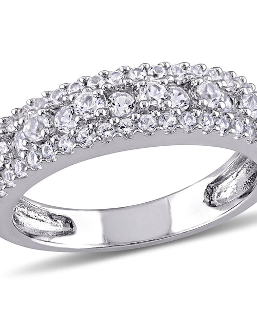 Load image into Gallery viewer, Novia Aniversario Compromiso De Las Mujeres 1 1/3 Qt T.G.W. Corte Redondo Creado Zafiro Blanco Anillo De Plata De Ley De Múltiples Hileras Semi-Eternidad Con Bisel / Punta / Pave Ajuste
