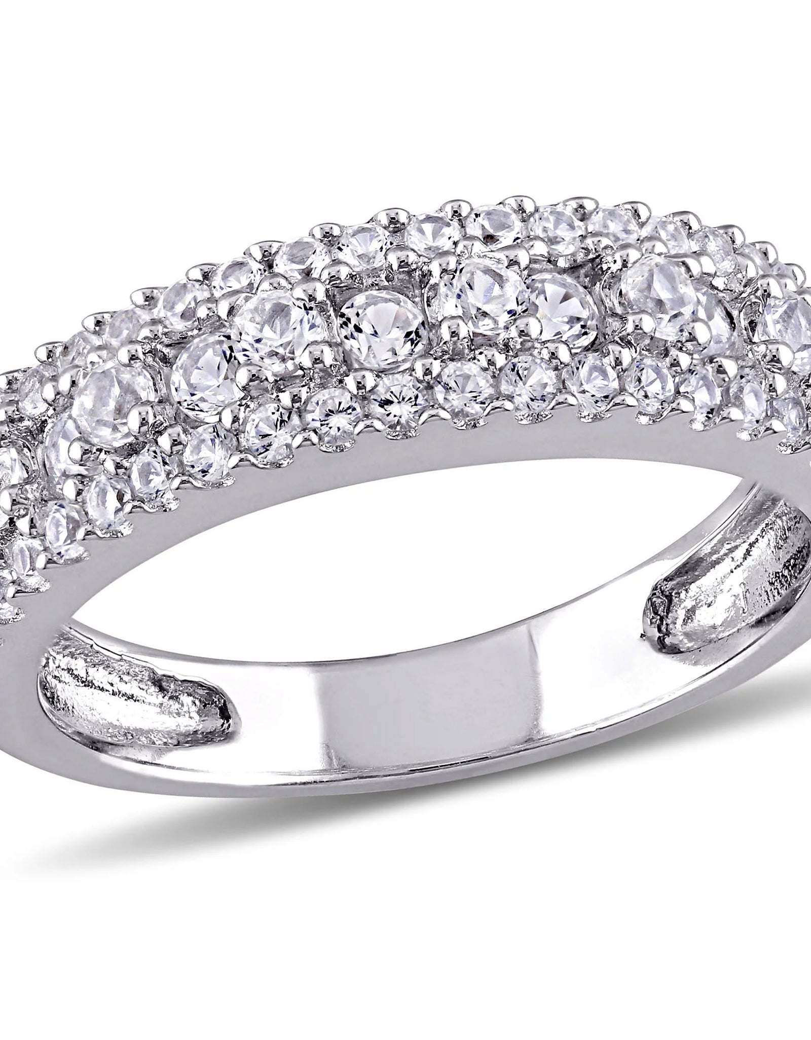 Novia Aniversario Compromiso De Las Mujeres 1 1/3 Qt T.G.W. Corte Redondo Creado Zafiro Blanco Anillo De Plata De Ley De Múltiples Hileras Semi-Eternidad Con Bisel / Punta / Pave Ajuste