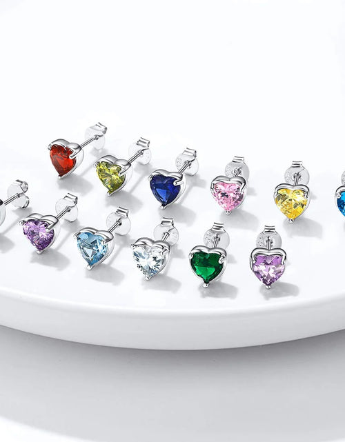 Load image into Gallery viewer, 925 Sterling Silver Heart Birthstone Earrings, Synthetic Garnet Studs Cute Gift for Birthday Valentine'S Day, Party &amp; Daily Wear Accessory for Women
